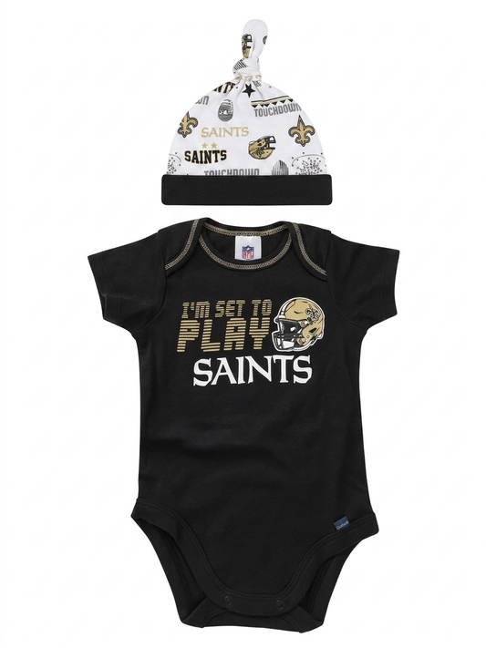 Saints 0-3 bodysuits with hat
